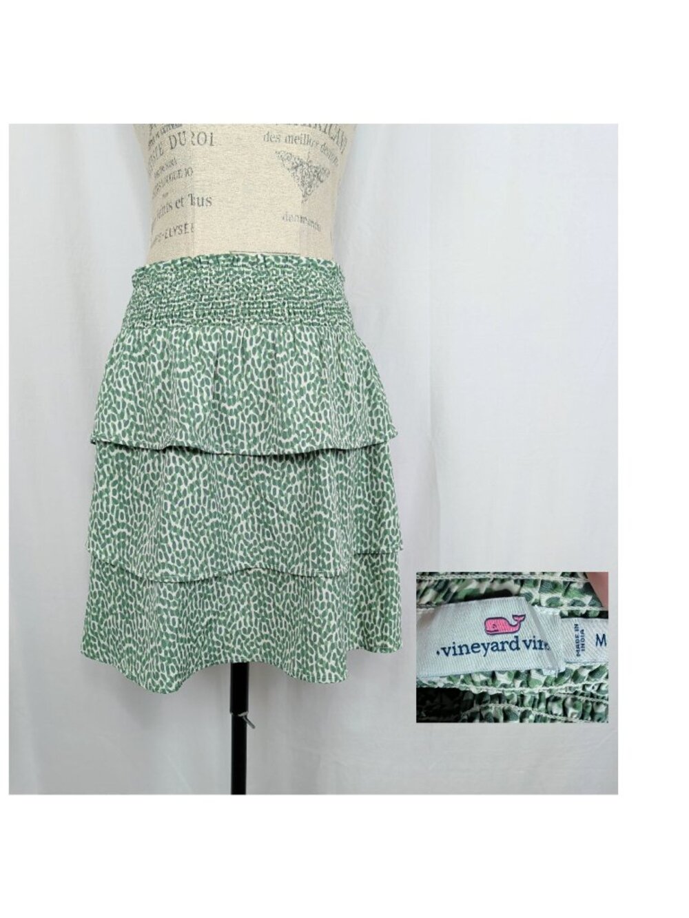 Vineyard Vines Green Tiered Skirt Medium Smocked Mini NWT